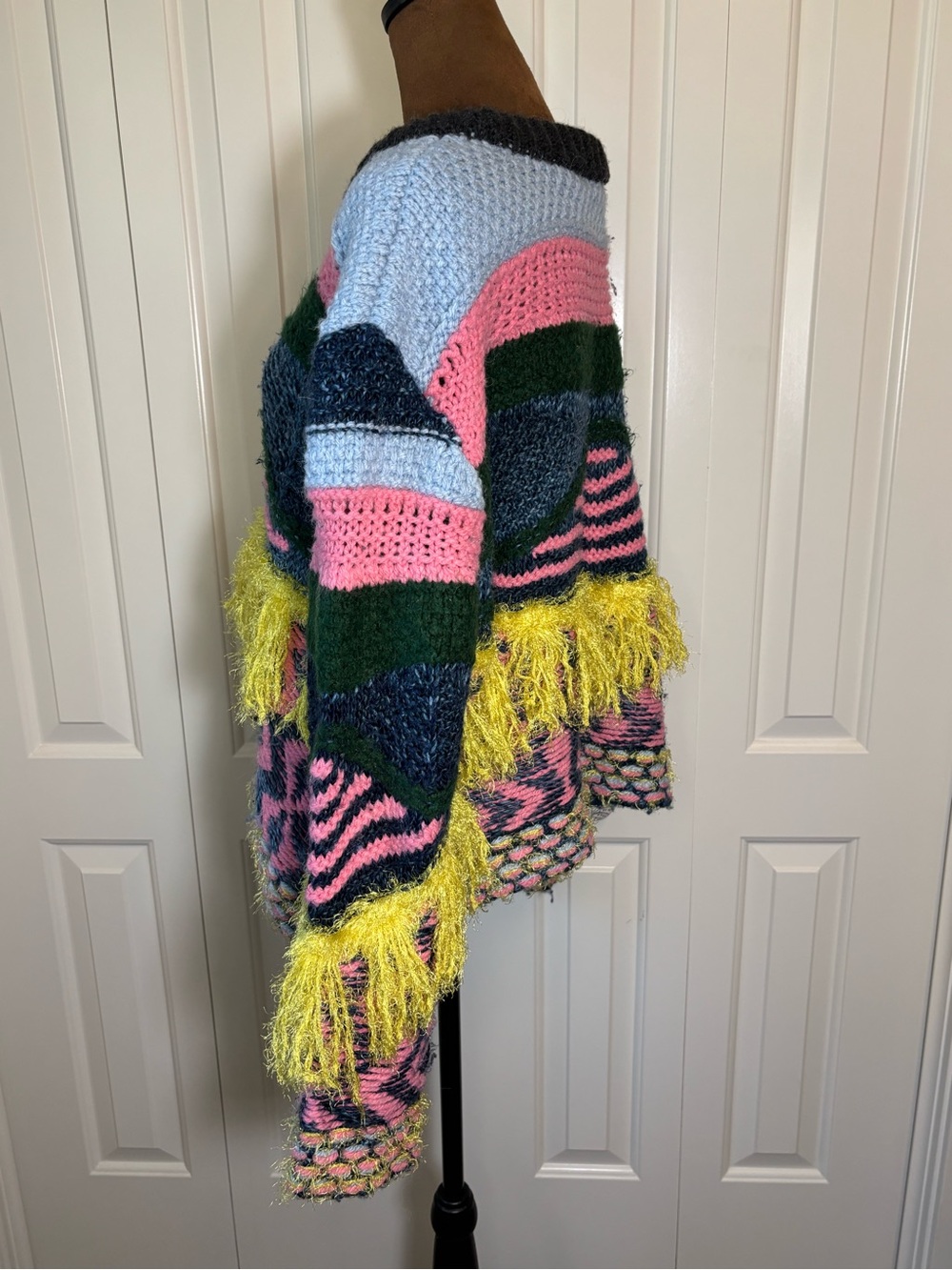 ZARA Maximalist Multicolor Fringed Jacquard Knit Sweater M - Picture 3 of 7